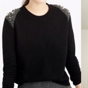 NWT J Crew Black Jewel Shoulder Boiled Wool Sweater with Back Zip